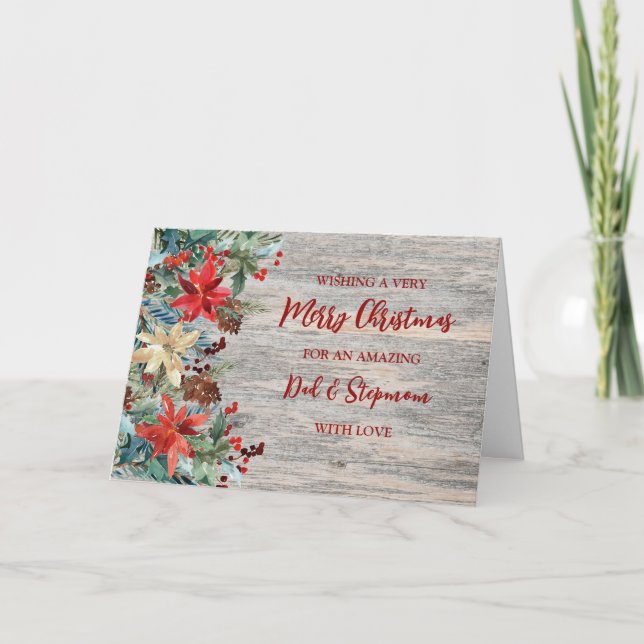 Floral Dad and Stepmom Merry Christmas Card (Front)