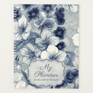 Floral Daily Planner Student Notebook Journal Blue