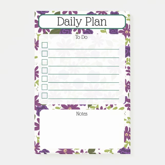 Floral Daily Planning Checklist Notepad (Front)