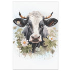 Floral Dairy Cow Holstein Friesian Watercolor