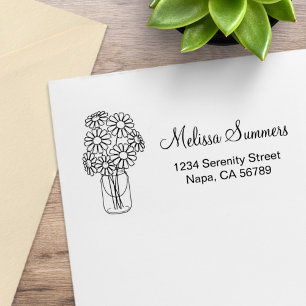 Floral Daisies Mason Jar Address Rubber Stamp