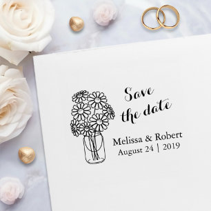 Floral Daisies Mason Jar Save the Date Wedding Self-inking Stamp