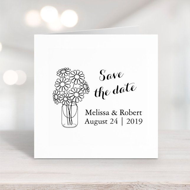 Floral Daisies Mason Jar Save the Date Wedding Self-inking Stamp (Creator Uploaded)