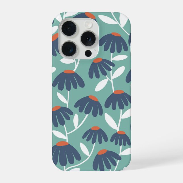 Floral Daisies Pattern Blue & Red iPhone Case (Back)
