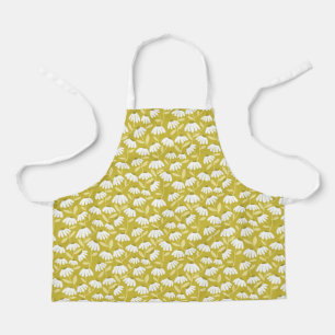 Floral Daisies Pattern Dark Gold & Olive Green Apron
