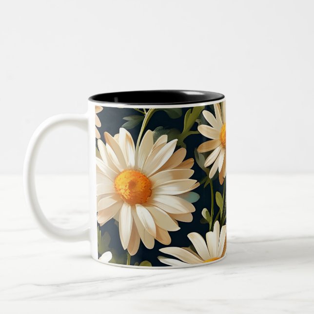 Floral Daisies Pattern Digital Art Design Two-Tone Coffee Mug (Left)