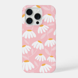 Floral Daisies Pattern Pink & White iPhone 15 Pro Case