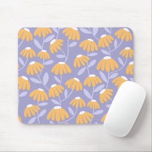 Floral Daisies Pattern Yellow Heather Blue Mouse Pad