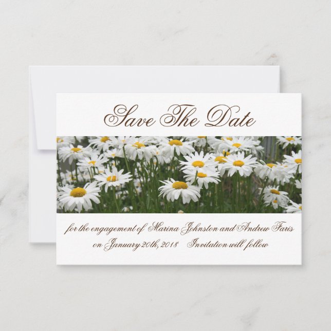 Floral daisies save the date invitation (Front)