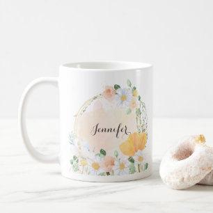 Floral Daisy and Tulips Personalised Mug