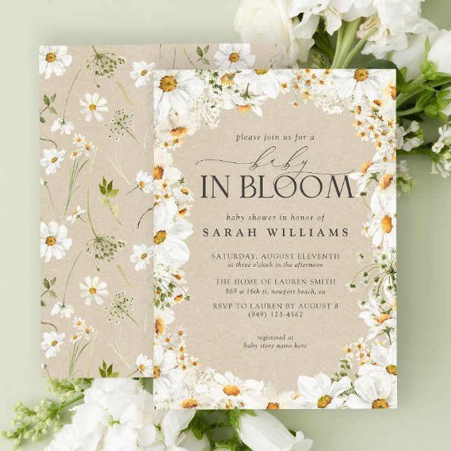 Floral Daisy Baby in Bloom Kraft Paper Shower Invitation (Baby Shower Invitation)