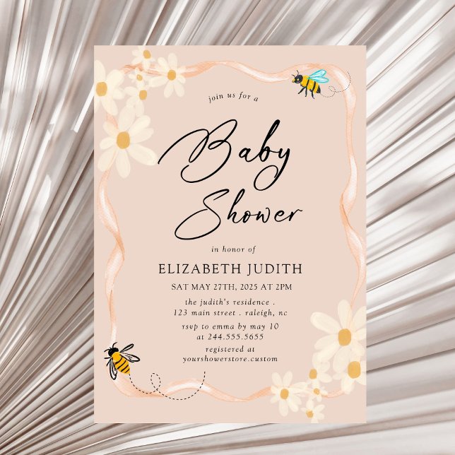 Floral Daisy Bees Baby Shower Invitation (Creator Uploaded)