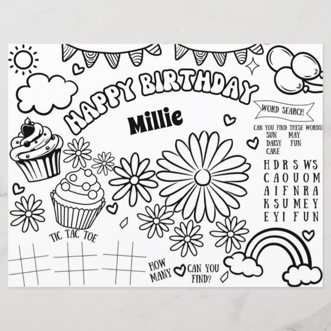 Floral Daisy Birthday Colouring Page (Front)
