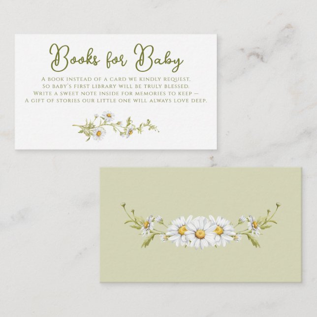 Floral Daisy Botanical Baby Shower Books For Baby Enclosure Card (Front/Back)