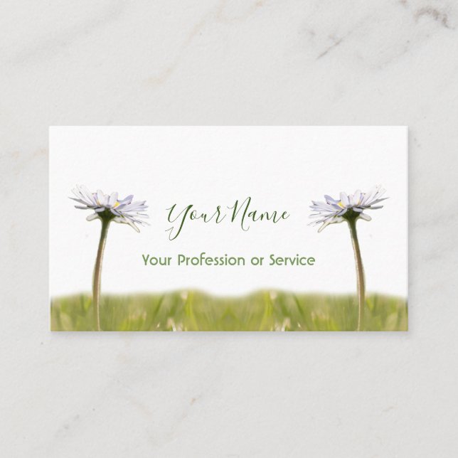 Floral Daisy flowers on green and white! Business Card (Front)