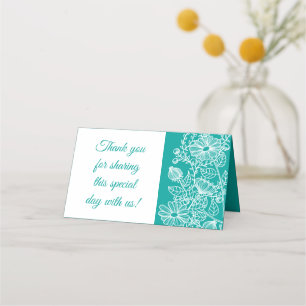 Floral Daisy Flowers Wedding Thank You Teal Flower Place Card