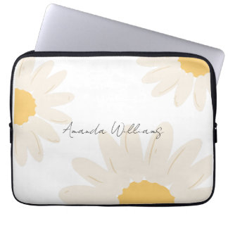 Floral Daisy Modern Minimalist white Laptop Sleeve