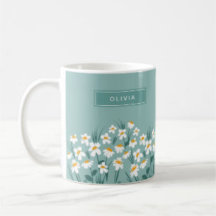 Floral daisy modern personalised cute elegant blue coffee mug