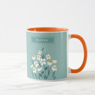 Floral daisy modern personalised cute elegant blue mug