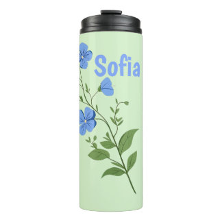 Floral daisy modern personalized cute elegant blue thermal tumbler