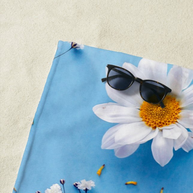 Floral Daisy Pattern - Light Blue Beach Towel (In Situ)