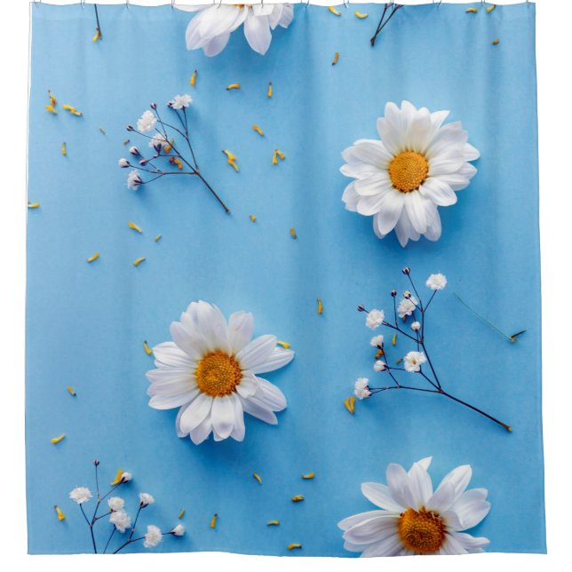 Floral Daisy Pattern - Light Blue Shower Curtain (Front)