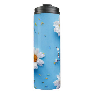 Floral Daisy Pattern - Light Blue Thermal Tumbler