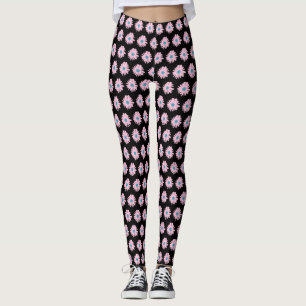 Floral Daisy Pink Blue Design Illustration Pattern Leggings