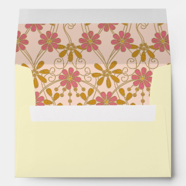 Floral Daisy Pink Gold Return Address Envelopes (Back (Bottom))