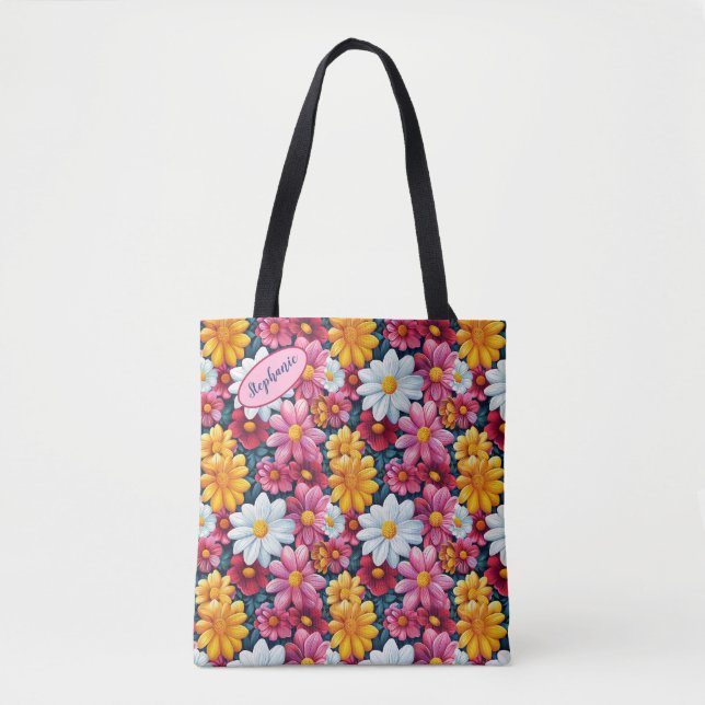 Floral Daisy Print Custom Tote Bag (Front)