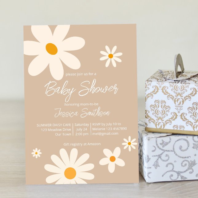 Floral daisy retro desert baby shower boho invitation (Creator Uploaded)