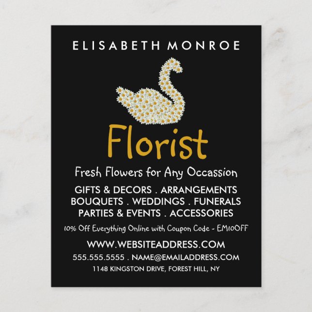 Floral Daisy Swan, Floristry Advertising Flyer (Front)