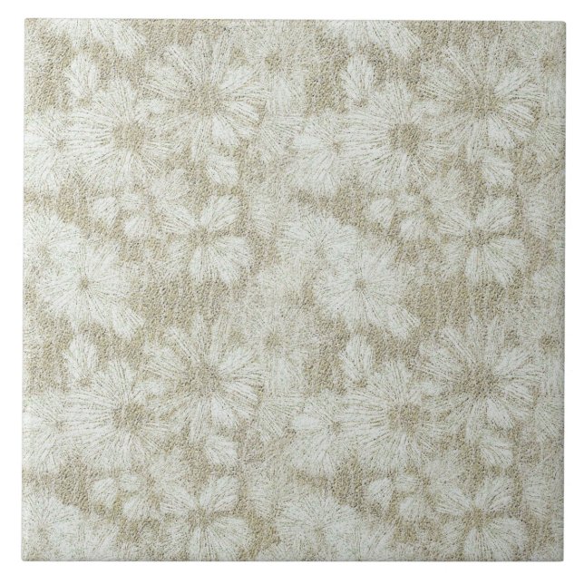 Floral Daisy Velvety Cream Texture Ceramic Tile (Front)