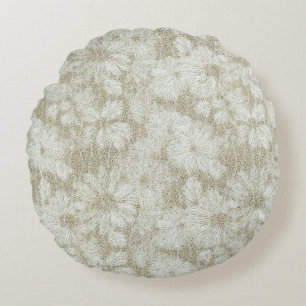 Floral Daisy Velvety Cream Texture Round Cushion
