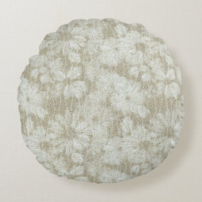 Floral Daisy Velvety Cream Texture Round Cushion (Front)