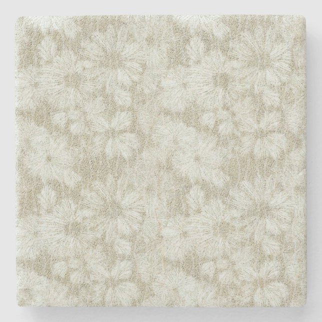 Floral Daisy Velvety Cream Texture Stone Coaster (Front)