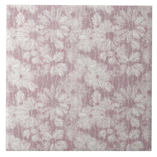Floral Daisy Velvety Dusty Pink Ceramic Tile (Front)