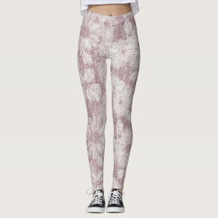 Floral Daisy Velvety Dusty Pink Leggings