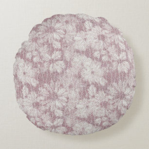 Floral Daisy Velvety Dusty Pink Round Cushion