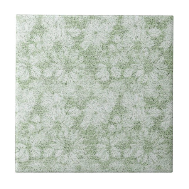 Floral Daisy Velvety LIme Green Ceramic Tile (Front)