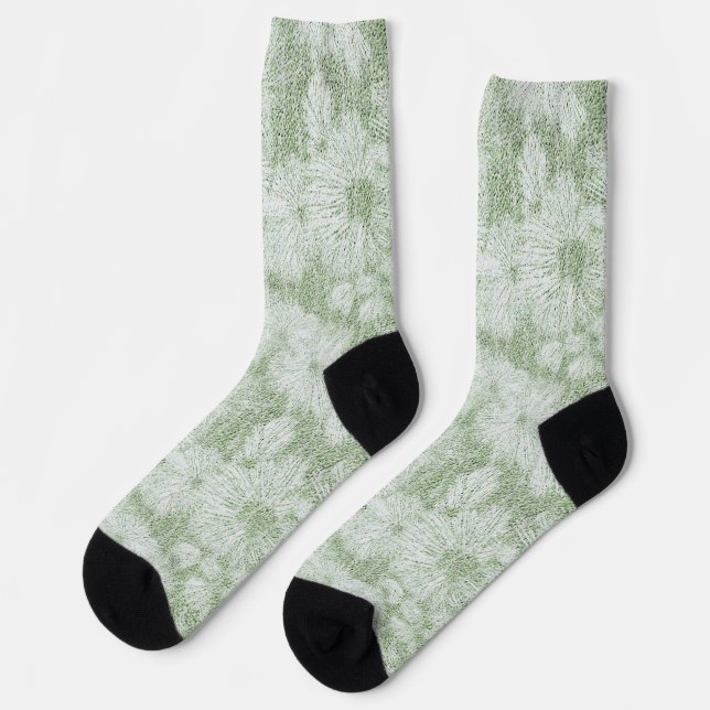 Floral Daisy Velvety LIme Green Socks (Left)
