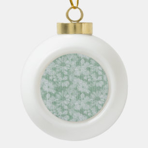 Floral Daisy Velvety Mint Green Ceramic Ball Christmas Ornament