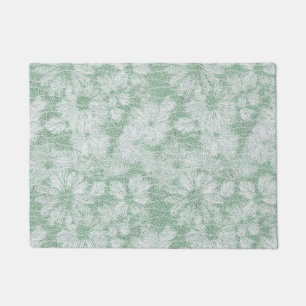 Floral Daisy Velvety Mint Green Doormat