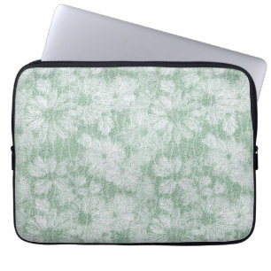 Floral Daisy Velvety Mint Green Laptop Sleeve