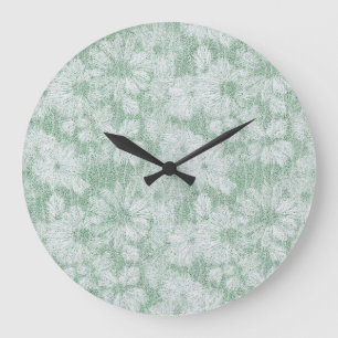 Floral Daisy Velvety Mint Green  Large Clock
