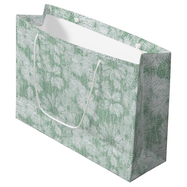Floral Daisy Velvety Mint Green  Large Gift Bag (Front Angled)