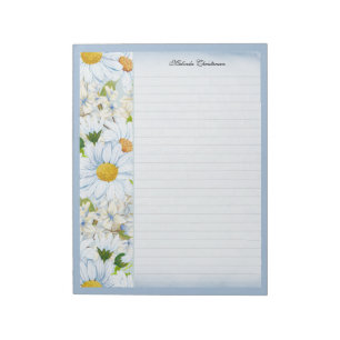 Floral Daisy Vintage Dusty Blue Personalised Lined Notepad