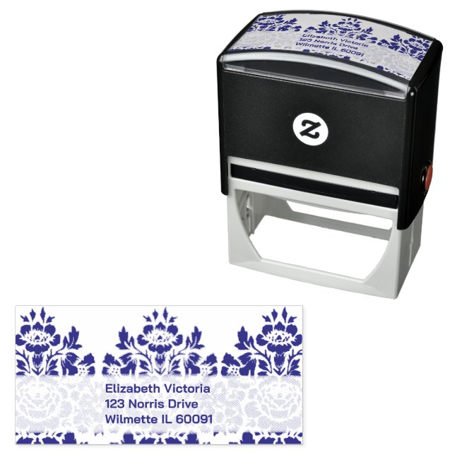 Floral damask address self-inking stamp (In Situ)