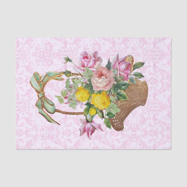 Floral  Damask and Pink Roses in Basket Craft  Tissue Paper (Front)