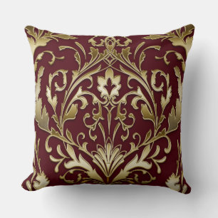 Floral damask burgundy and gold, elegant, vintage  cushion